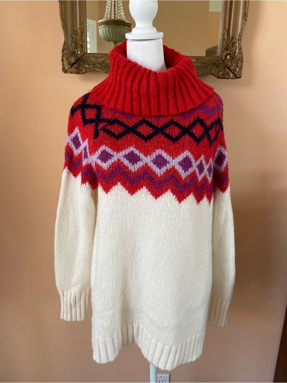 Cozy Winter Colorblock Turtleneck Acrylic Poly Sweater Lg